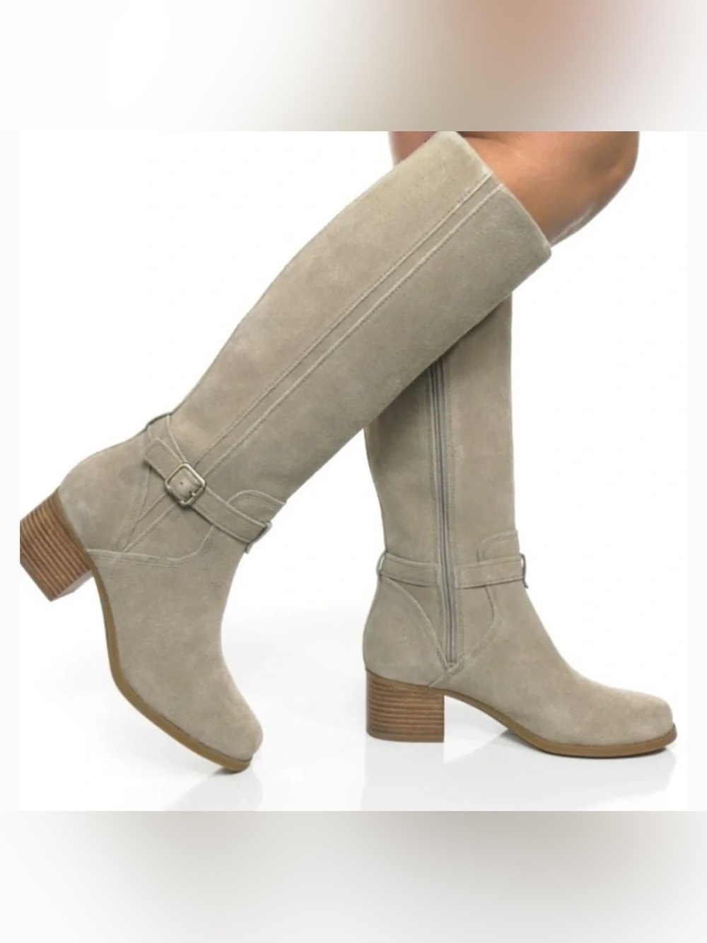 Kookaburra by UGG Knee High Madely Suede Boots Taupe 7 Riding Block Heel Comfort
